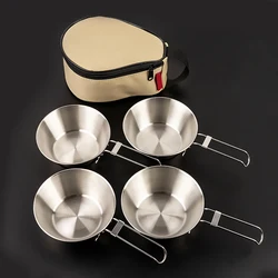 300ml Outdoor Camping Cooking Utensils Tableware Handbag Camping Bowl Stainless Steel Camping Kitchen Set