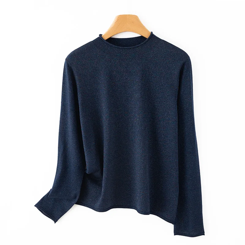 

High Quality Worsted Wool Casual Bright Silk Sweater Women Knitted Loose Pullover Long Sleeve Top Autumn Winter Crew Neck Jumper