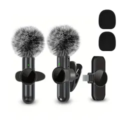 Compact Wireless Lavalier Microphone for Live Streaming and Recording (2in1 For iOS)