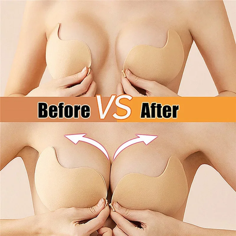 

Silicone Sticky Invisible Backless Bra Strapless Push Up Bralette Seamless Front Closure Adhesive Bars Nipple Cover Underwear &