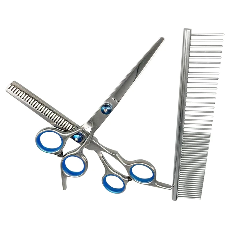 3 Pack Dog Grooming Scissors Kit with Safety Round Tip Thinning Cutting