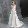 A-Line 3/4 Sleeve Wedding Dresses 2022  Robe De Mariee Custom Made Sheer O-Neck Lace Appliques vestido de nov Chiffon Long Civil 1