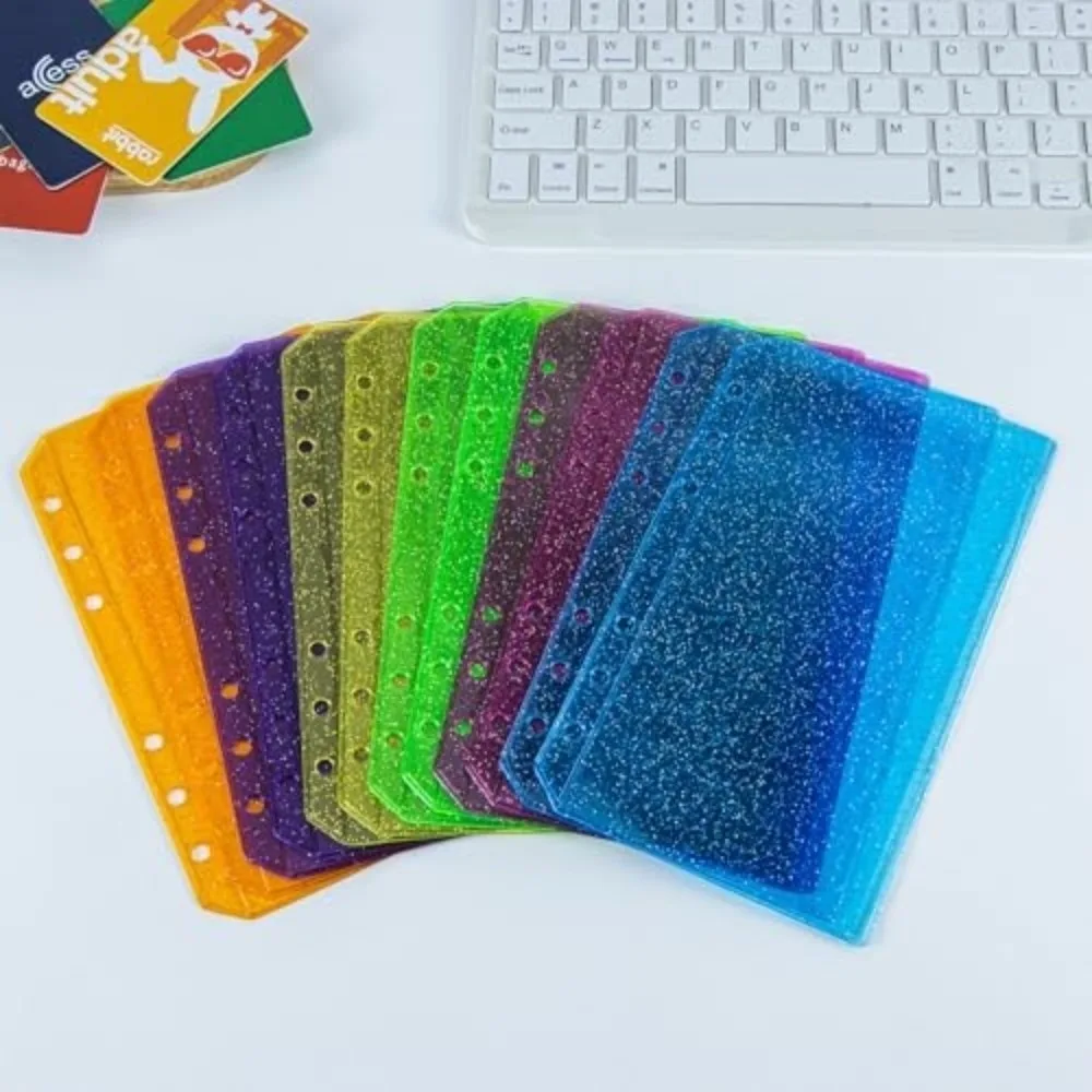 Flat Design PVC Binder Pockets A6 6-Hole Document Filing Bag Colorful Glitter Clear Document Folders Journal Planner