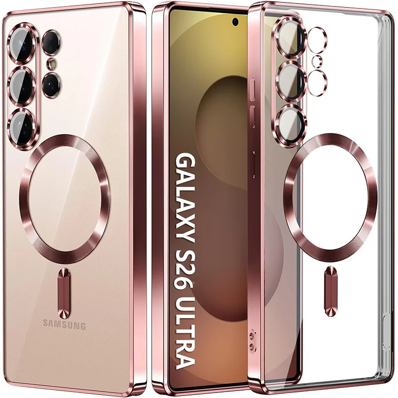 Luxury Transparent Plating Phone Case with Magnetic Protection Cover