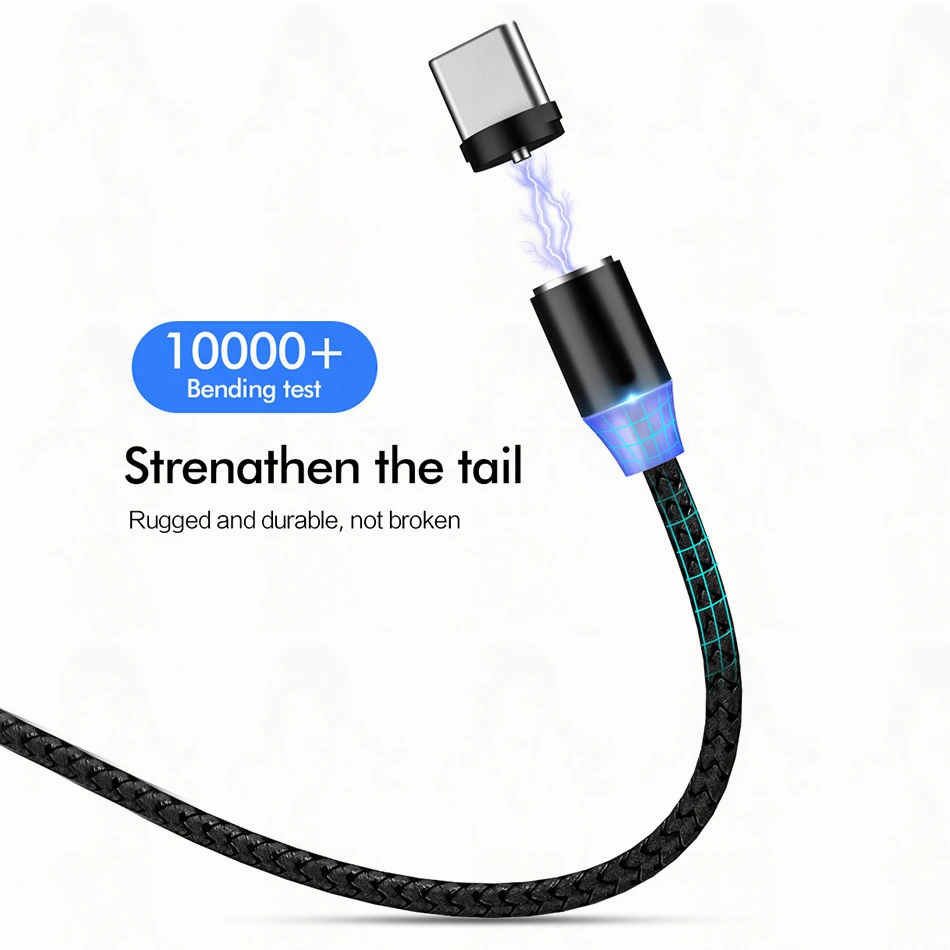 Магнитный светодиодный кабель Micro USB 2 м для Samsung Android Type-c зарядка iPhone 11 12 XS XR провод