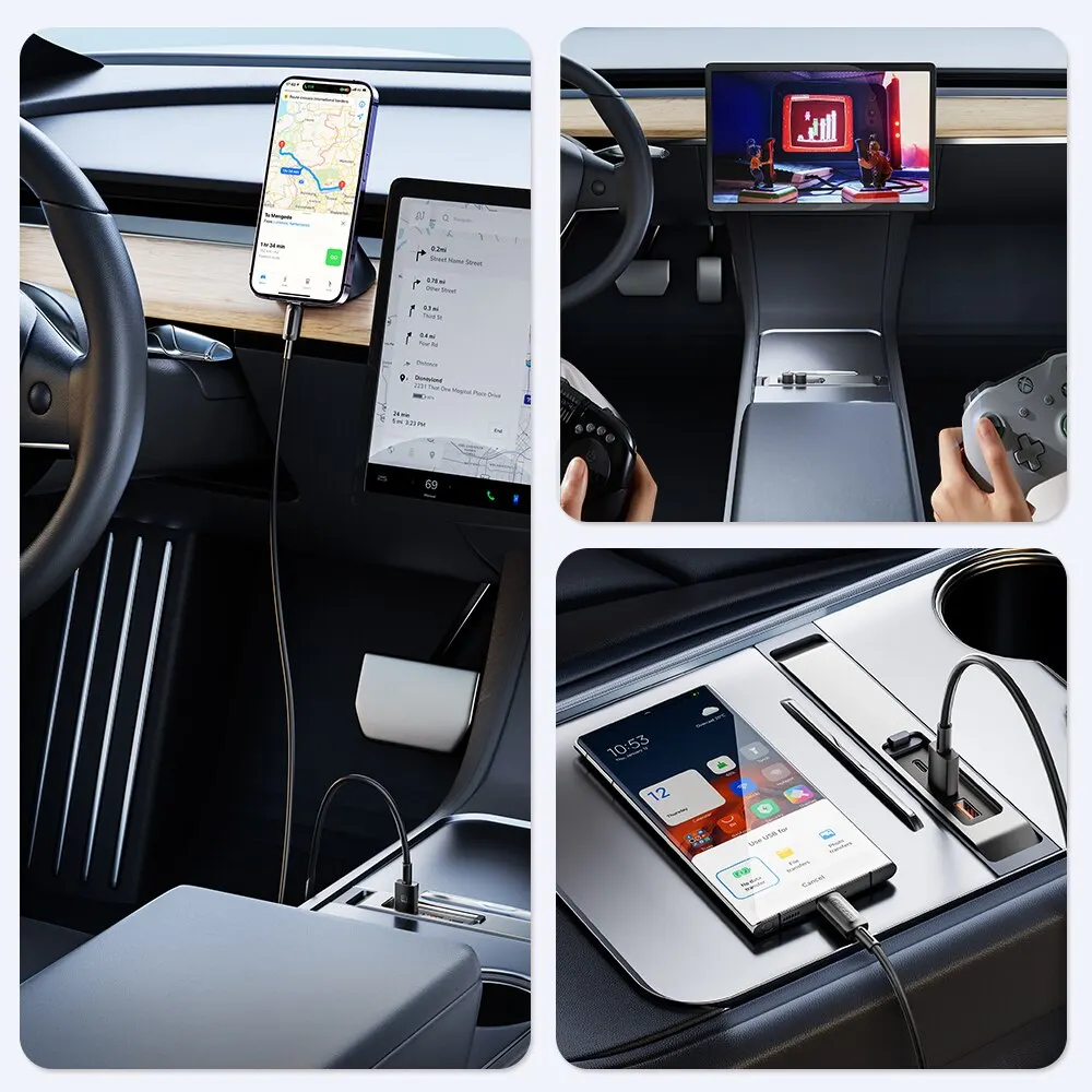 Toocki USB HUB PD 27W Quick Charger Type C Hub Docking Station USB Shunt Hub For Tesla Model 3 Y 3 Ports Powered Splitter Extens