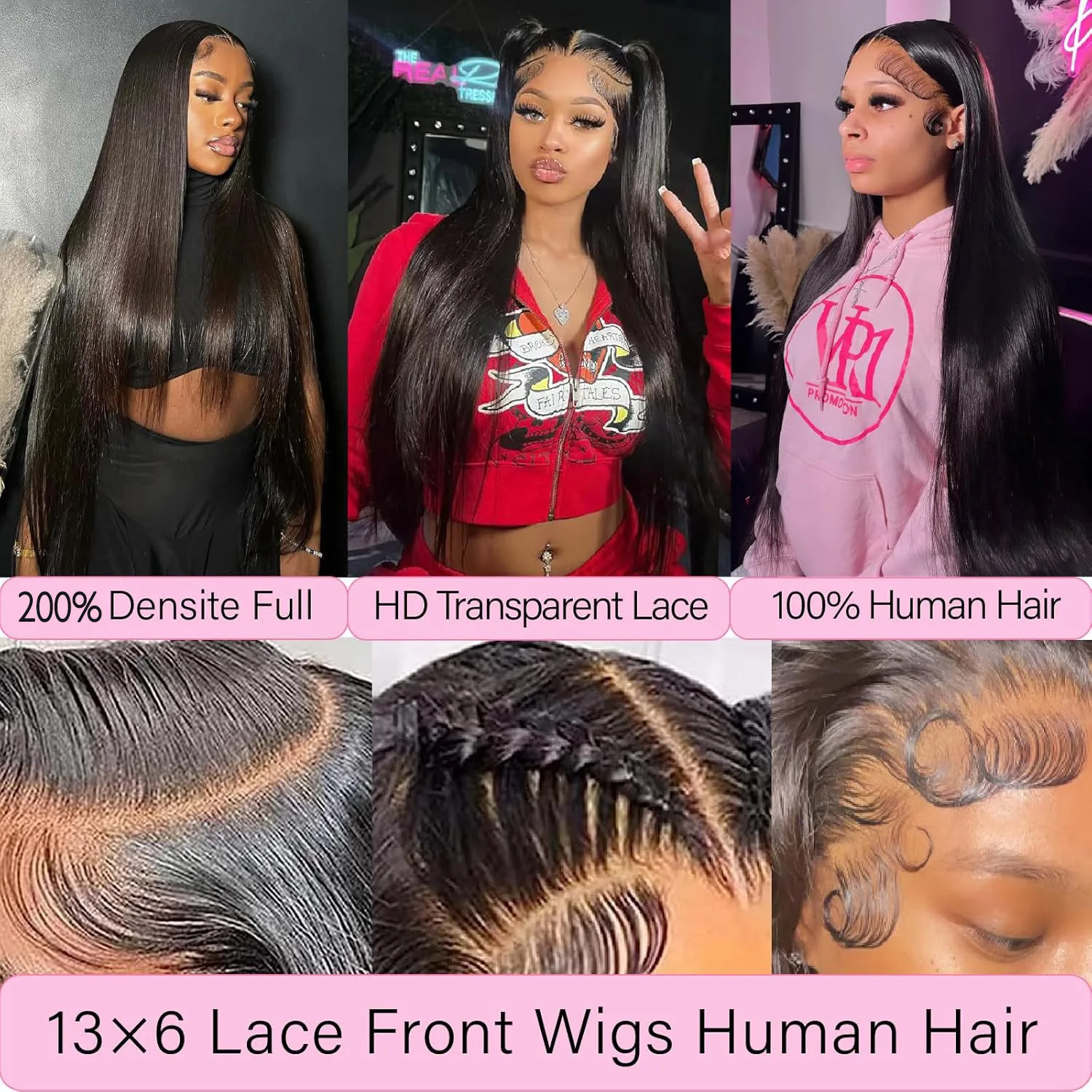 30 Inch 13x6 Straight Lace Front Wigs Human Hair 200% Density HD Lace Front Wigs Human Hair Pre Plucked Glueless Straight Wig