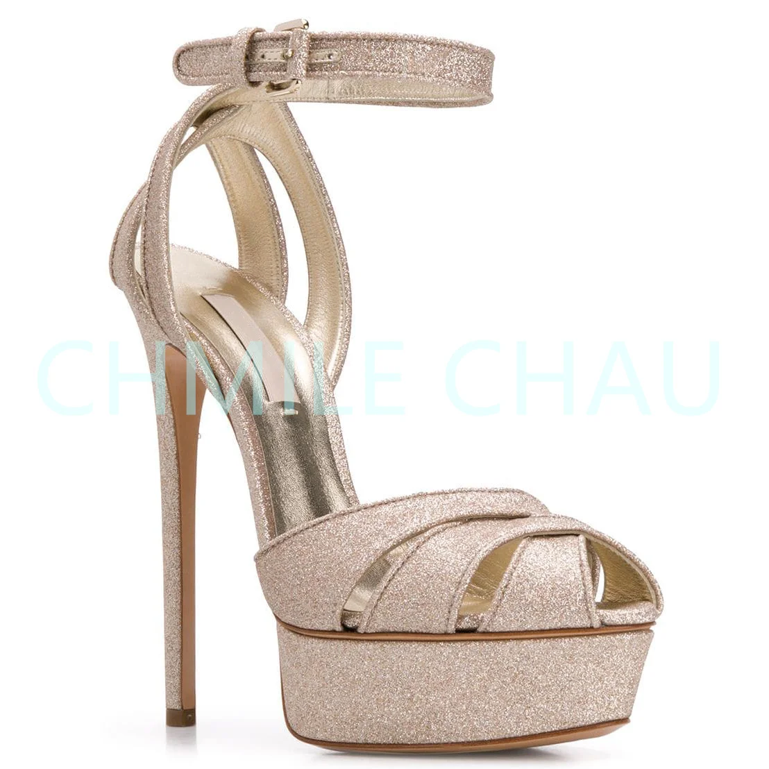 

Glitter Women Luxury Designer Sandals Stiletto High Heels Ankle Strap Platform Fetish Sexy Evening Party Shoes 38-CHC-30