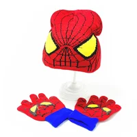 2Pcs Disney Anime Spiderman Winter Knitted Hat And Gloves Set For Boy Girl Outdoor Warm Baby Knit Hats Kids Cartoon Beanies Hat 3