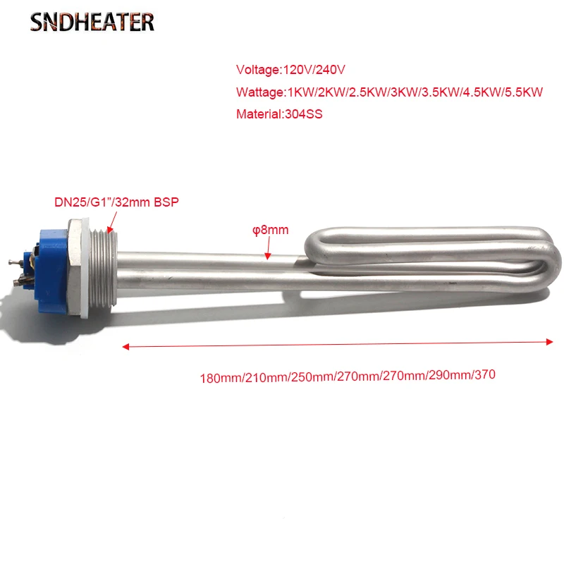 Description Picture 2 of itemSNDHEATER 120V 240V Fold Solar Water Heater Pipe DN25 1 Inch BSP Thread Stainless Steel Heating Element 1KW/2KW/2.5KW/3KW/3.5KW