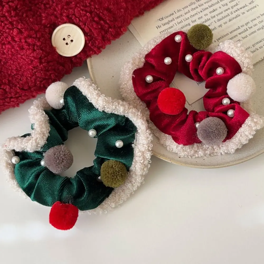 

Plush Ball Velvet Hair Scrunchies Ponytail Holder Elastic Hair Band Large Intestine Korean Style Hair Ring Pearl Hair Rope