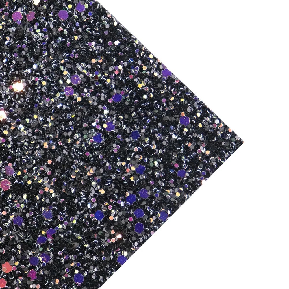 30x134cm Roll Black With Iridescen Big Chunky Glitter Blend Mix Fabric Twill Backing Leather For Bows Earring DIY AY351