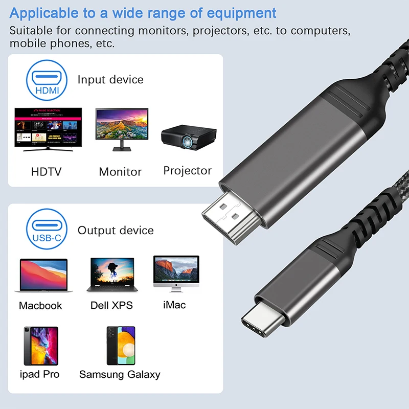 2M/1M/0.2M USB Ÿ-c-hdmi ȣȯ 4K60hz ػ C-HDMI  HD  ̺, ּ