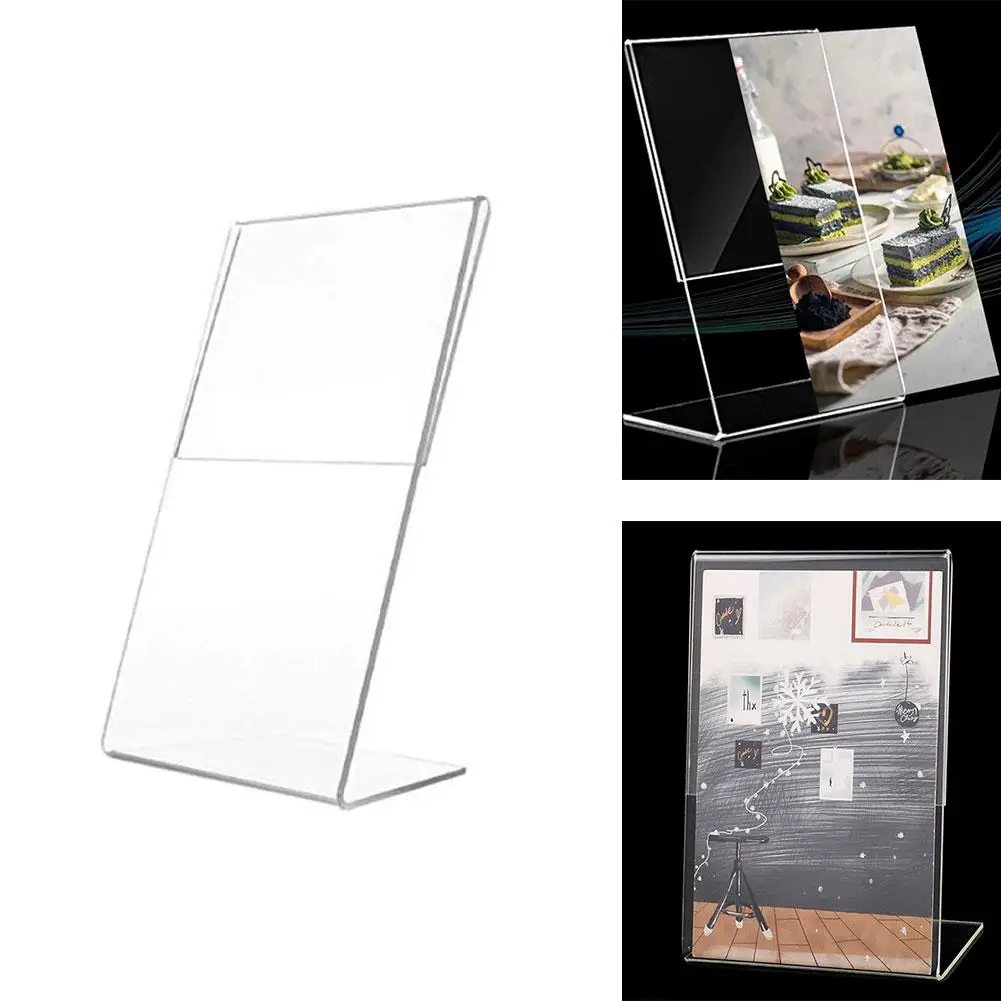 Acrylic Display Holder 1 Pcs Acrylic Sign Holder Clear Water-Resistant Slanted Table Display Stand L-shaped A4 Display For Office Restaurant
