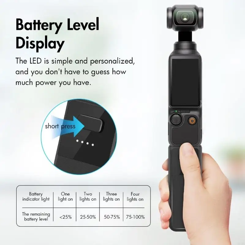 E65C Battery Handle for Pocket 3, with 2800mAh Battery Fast Charging, Grip Supports External Tripod