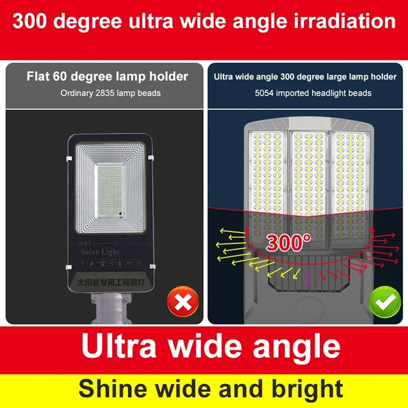 2000W Solar Lights Outdoor Solar Street Lamp Waterproof Sports Remote Control Safety Lighting Garden Decoration Gardening Light