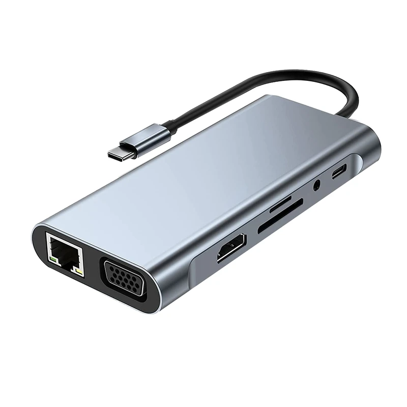 

Док-станция 11 в 1 с USB C HUB и 4K-совместимым, VGA, SD/TF кардридером для Pro