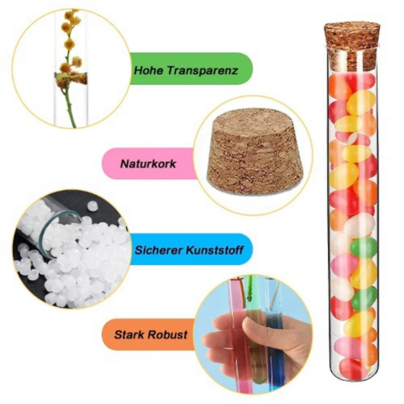 코르크가 있는 플라스틱 시험관, 크래프트 종이 태그 및 황마 로프 깔때기, 16x150mm(20ml)