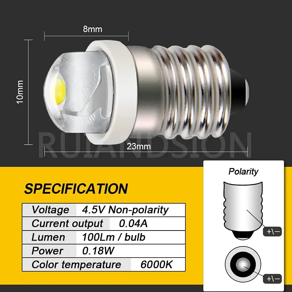 2-Piece DC 3V 4.5V 6V E10 LED Light Bulb 0.5W LED 80LM Flashlight Bicycle Signal Lamp Bike Light for Flashlight Torch Work