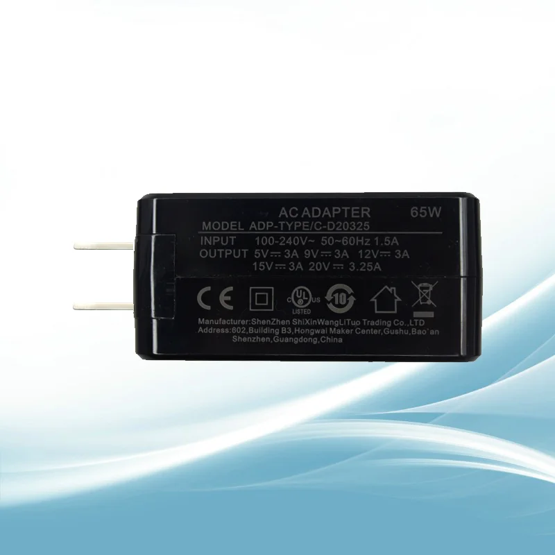 20V 3.25A 65W 미국 플러그/유럽 플러그 타입-C 충전기 USB-C PD 고속 벽면 충전기 (65W 타입-C 노트북/스마트폰/태블릿용)