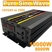  8000W 10000W Pure Sine Wave Power Inverter 12V 24V To 220V Converter Inverter for Solar System Home Outdoor RV Car 50hz 60hz 