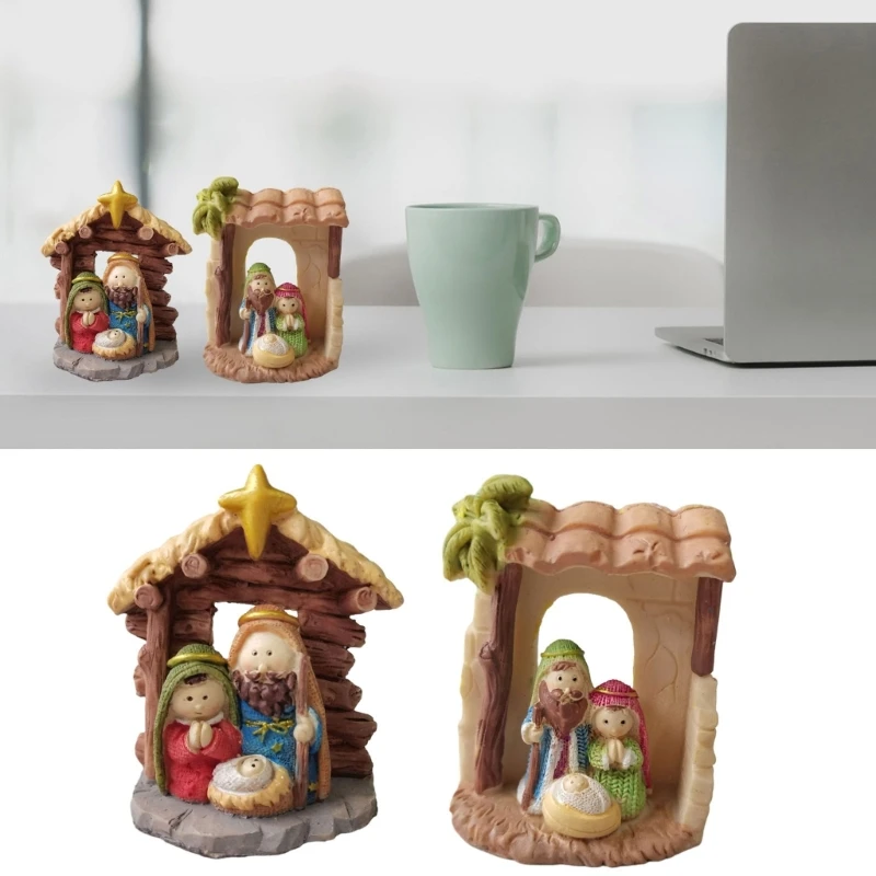 

Nativity Scene Figures Resin Statue Holy Family Crafts Artwork Religious for TV Shelf Fireplaces Christmas Decoration
