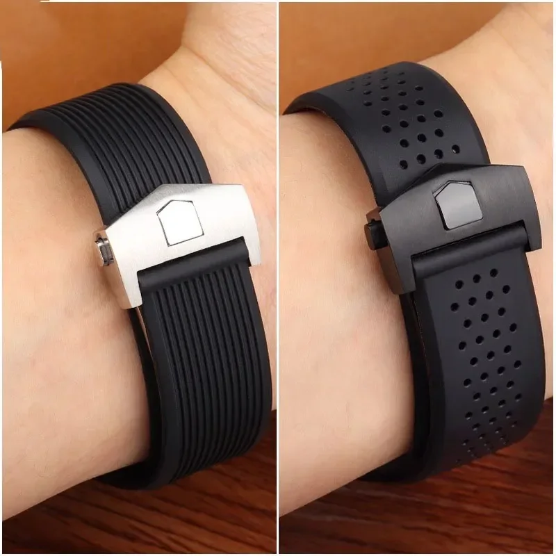 Premium Waterproof Sport Strap - Soft Silicone Natural Rubber Watchband, 22mm/24mm