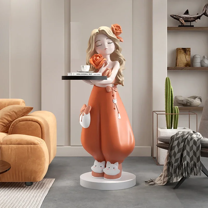 Creative Home Decorations Girl Figure Sculpture Light Luxury Living Room Tray Storage Ornaments Modern Interior Decoration 5