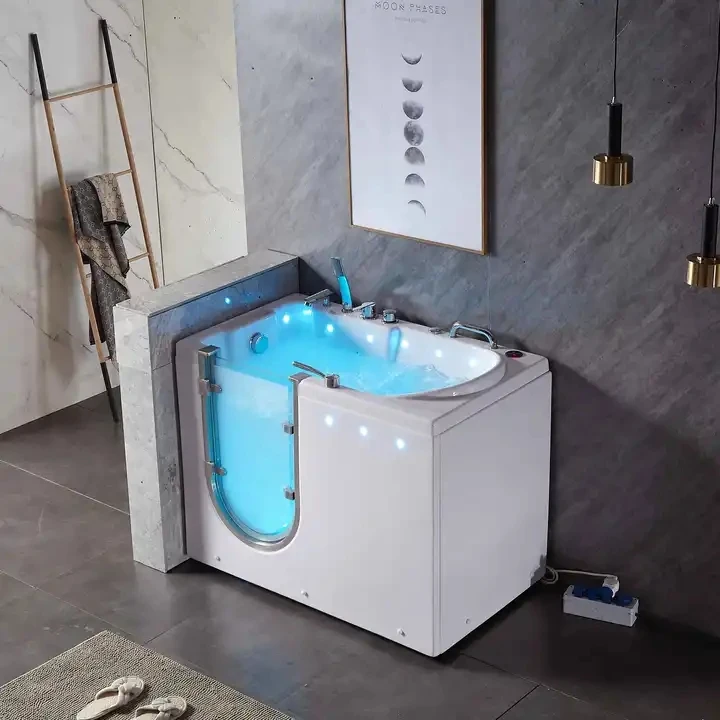 Hot selling acrylic walk-in bathtub with lights old people disabled person massage air bubble walk in bathtubs 6