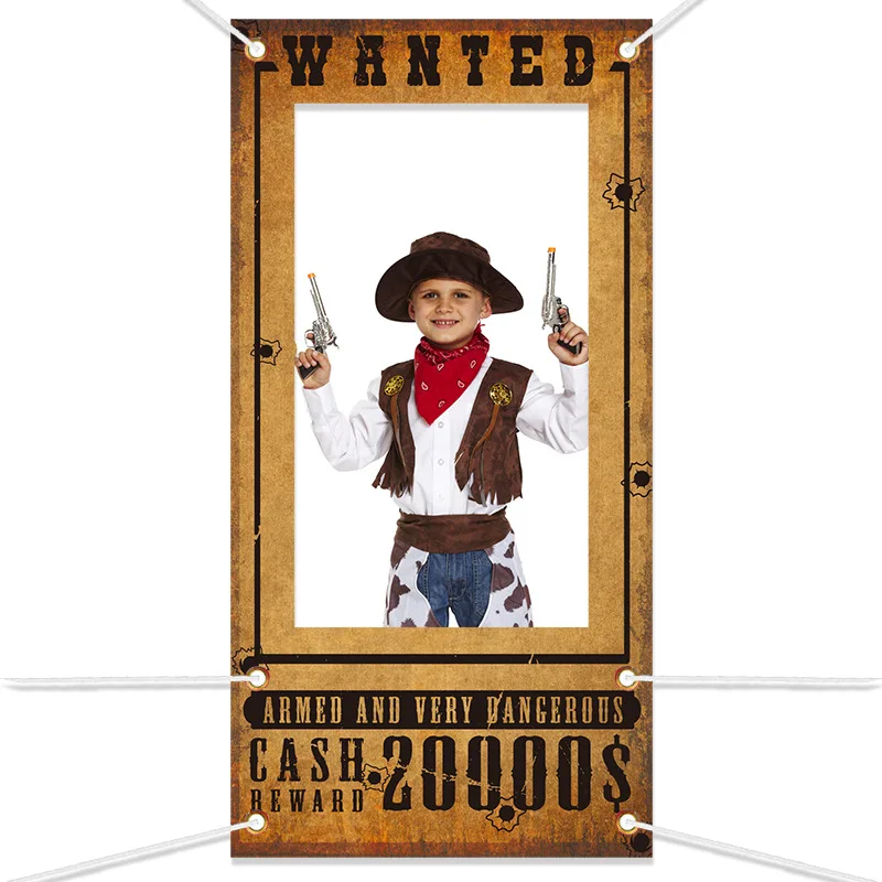 1pc90x180 Cowboy Pferd Photo Booth Foto Rahmen Requisiten West cowboy Kinder Geburtstag Party Dekoration Schießen Hintergrund Tuch geschenke – Detail 6