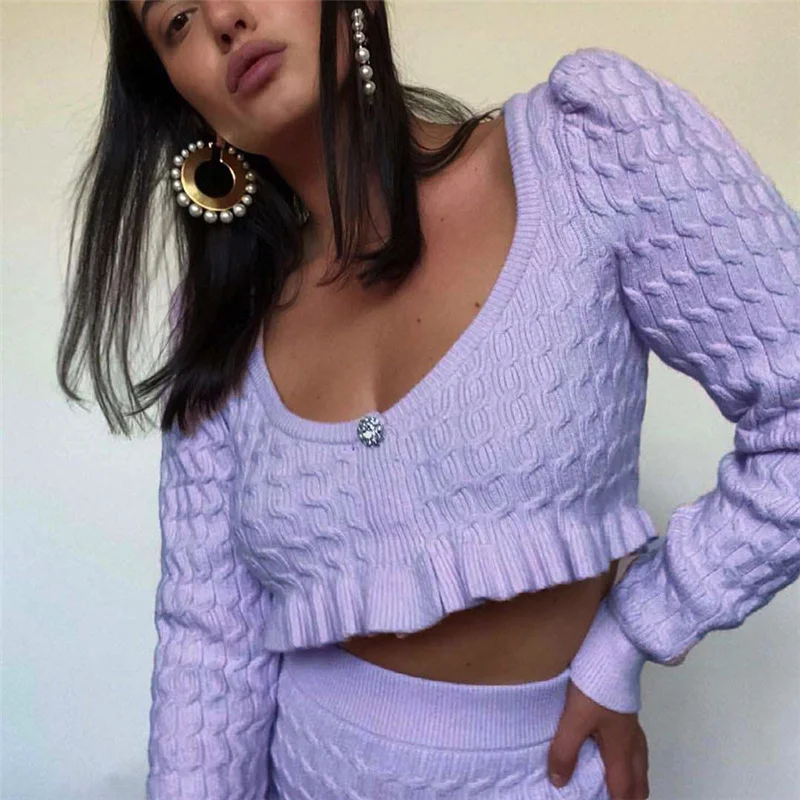 

Women's Autumn and Winter Clothes Long Sleeve Sexy V-neck Low-cut Knit Short Sweater Women Casual Pullover Crop Sweater
