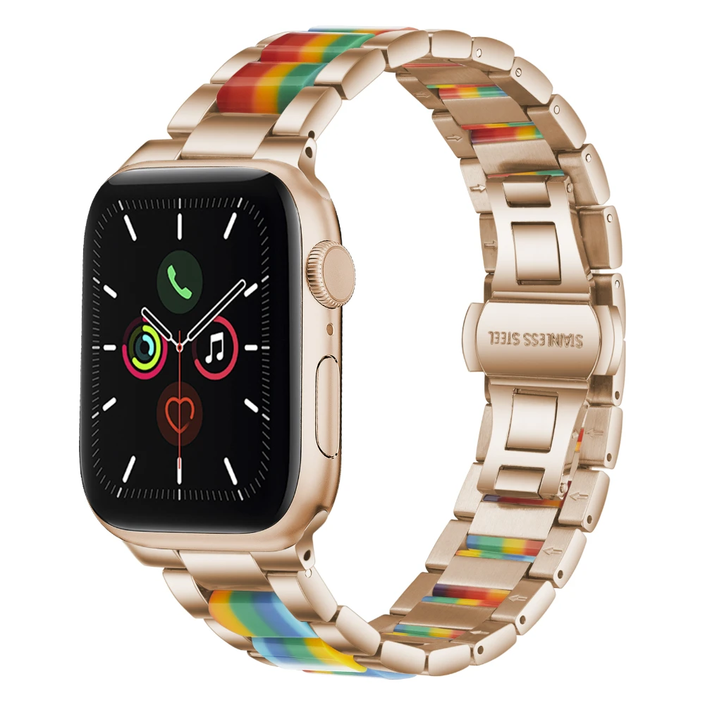 Metal Resin Strap for Apple Watch 45mm 41mm 44mm 42mm 40mm 38mm Stainless Steel Wristband for iWatch Series 8765432SE Ultra 49mm