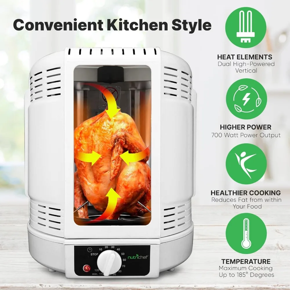 Vertical Rotisserie Oven Roaster - Rotating Shawarma/Kebab Machine with Skewer and Rack, Basket Tower, Roasting Rack 3