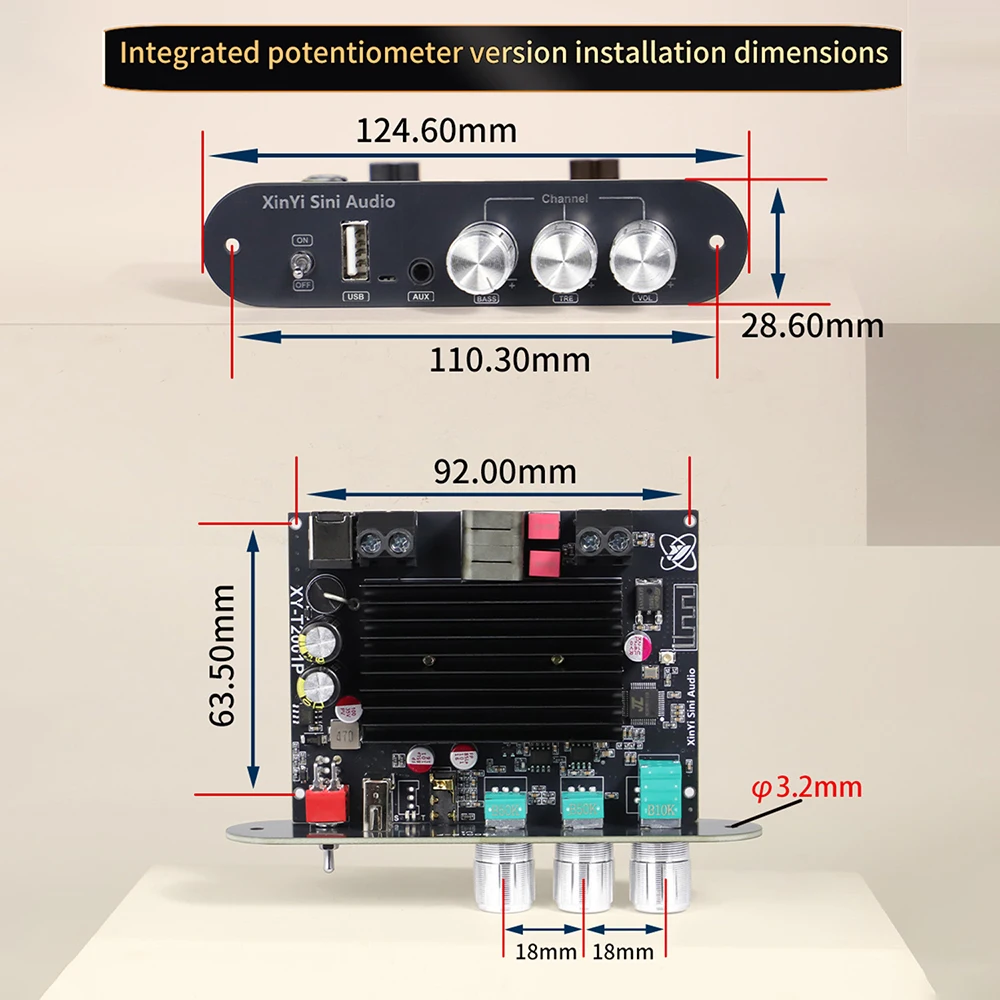 XY-T2001P Kabelloser Audio-Verstärker 200W BT TWS Stereo DC 12-30V Heimkino TPA3221 Chip – Detail 11
