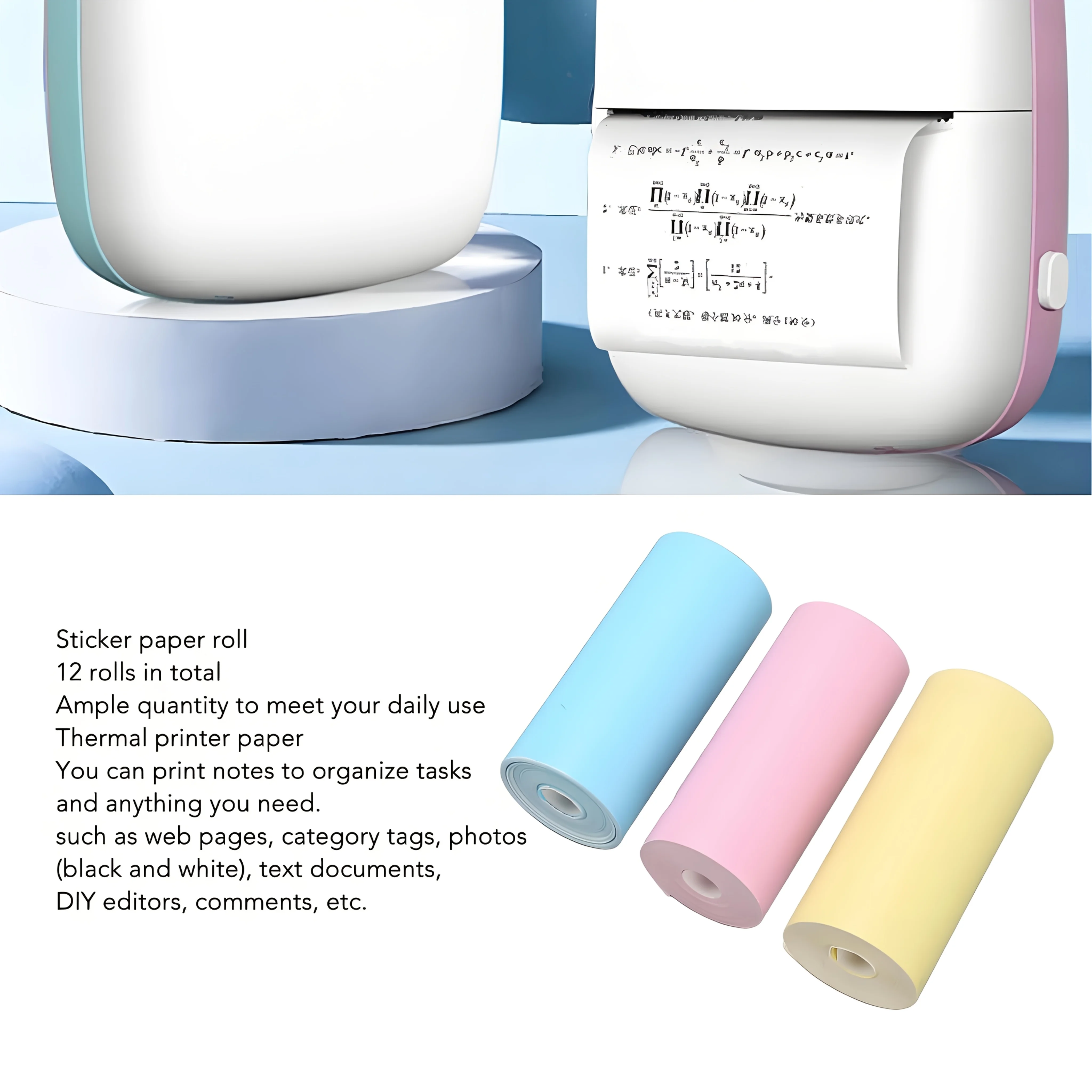 컬러 미니 감열 프린터 용지, 12롤 즉석 카메라 리필 용지, 대부분의 즉석 카메라용 휴대용 감열 영수증 용지