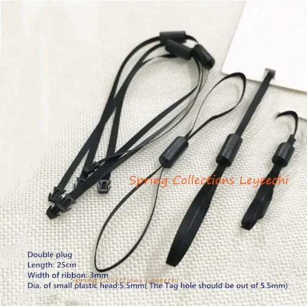 Description Picture 2 of item200pcs Double Plug Ribbon Tag Seal Garment Tags Hang String plastic Snap Lock Pin Loop Fastener Hook Ties Accessories L=25cm