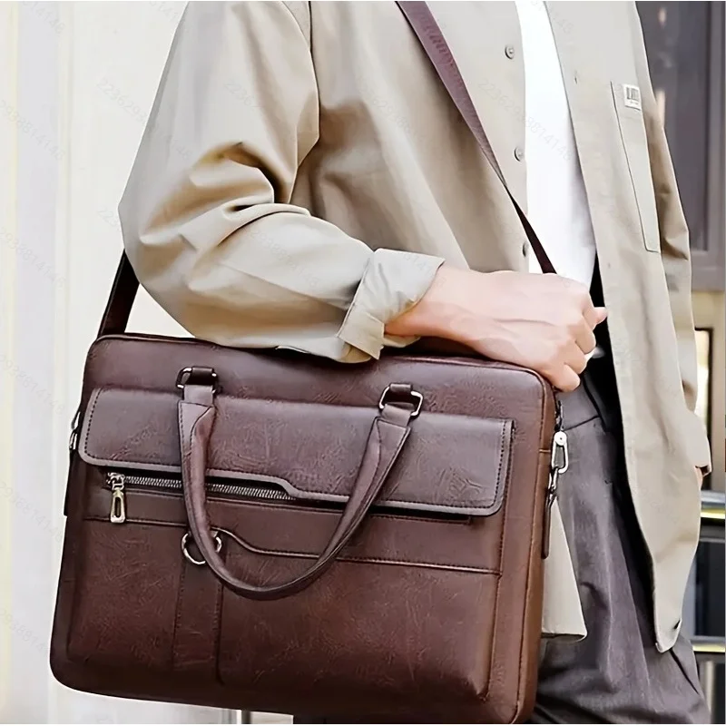 Men's crossbody bag, business laptop bag, large capacity briefcase, multifunctional leisure work travel bag