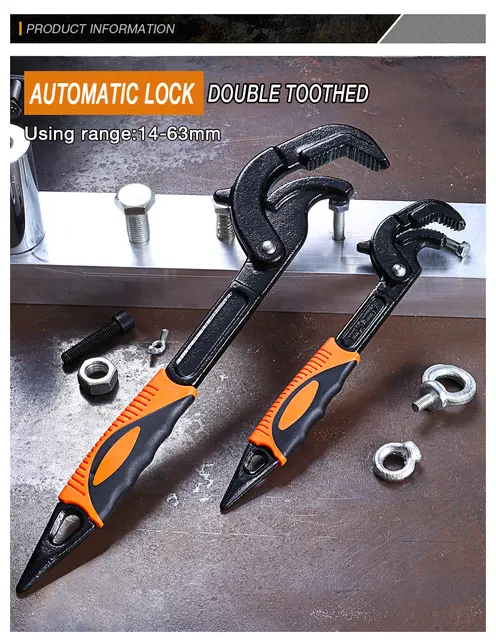14-30 / 30-60mm Universal Key Pipe Wrench Open End Spanner Set High-carbon Steel Snap N Grip Tool Plumber Multi Hand Tool 2PC THREE TOOTH G