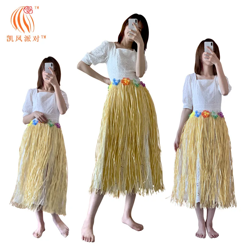 

Hawaiian Laffia Grass Skirt Simulation Rice Grass Skirt Stage Performance Costumes Seaside Resort Cosplay Props