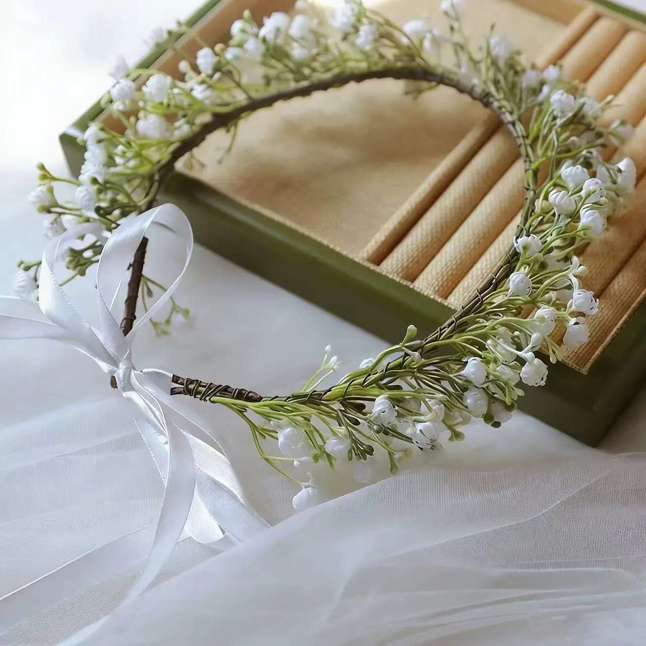 1Pcs 수제 인공 Gypsophila 화환 머리띠 숲 신부 웨딩 사진 촬영 화환 파티 축제 헤어 액세서리