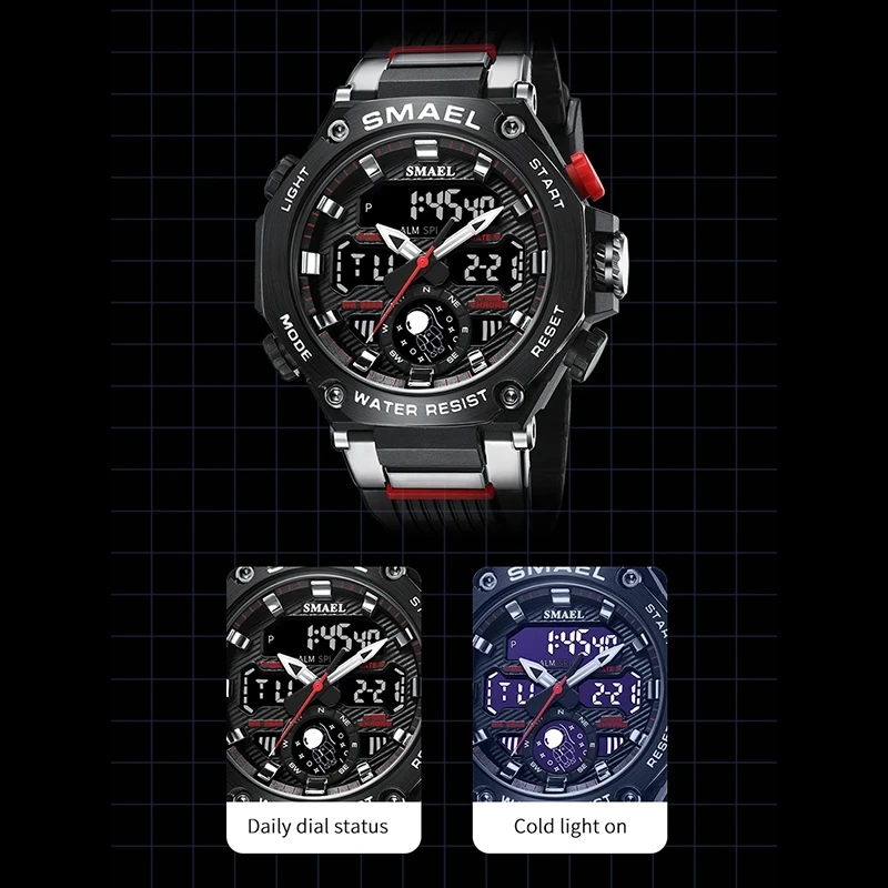 2023 Quartz Wristwatches Sport SMAEL Military Army Clock Alarm Dual Display LED Electronic Watch 8069 Waterproof Watches For Men