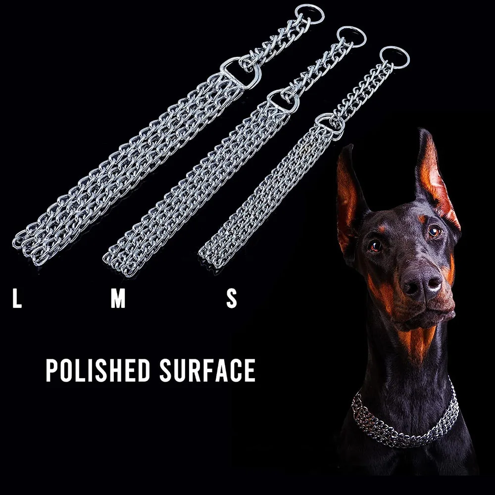 Dog Collar Chew Proof Triple Row Chain Adjustable Walking Metal Cuban Link For Big
