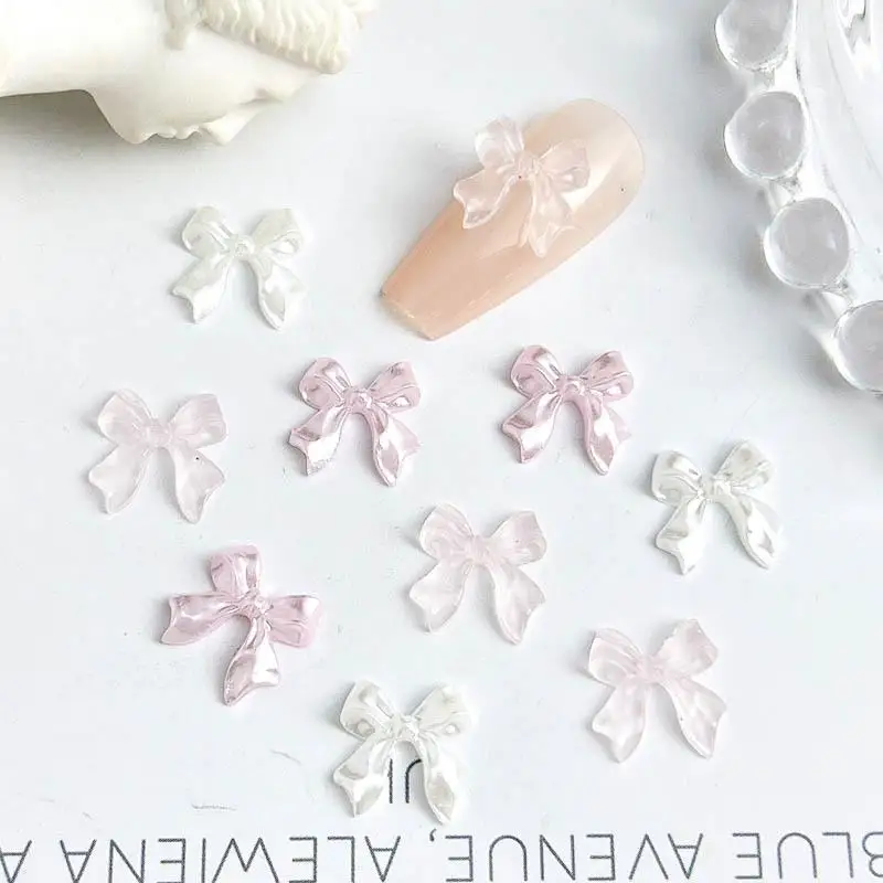50pcs 3D Sweet Pearly Glossy Ribbon Bow Resin Nail Charms Ballerina Bow Tie Nail Art Decoration Nail Accessories Manicure DIY 5