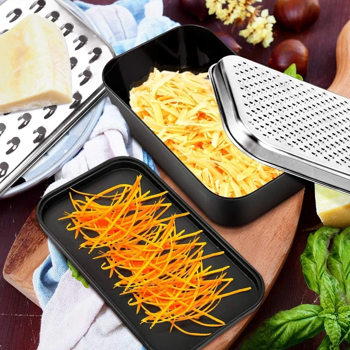 Stainless Steel Cheese Grater 1pc with Food Storage Container and Lid Versatile for Cheese Parmesan Kitchen Gadget