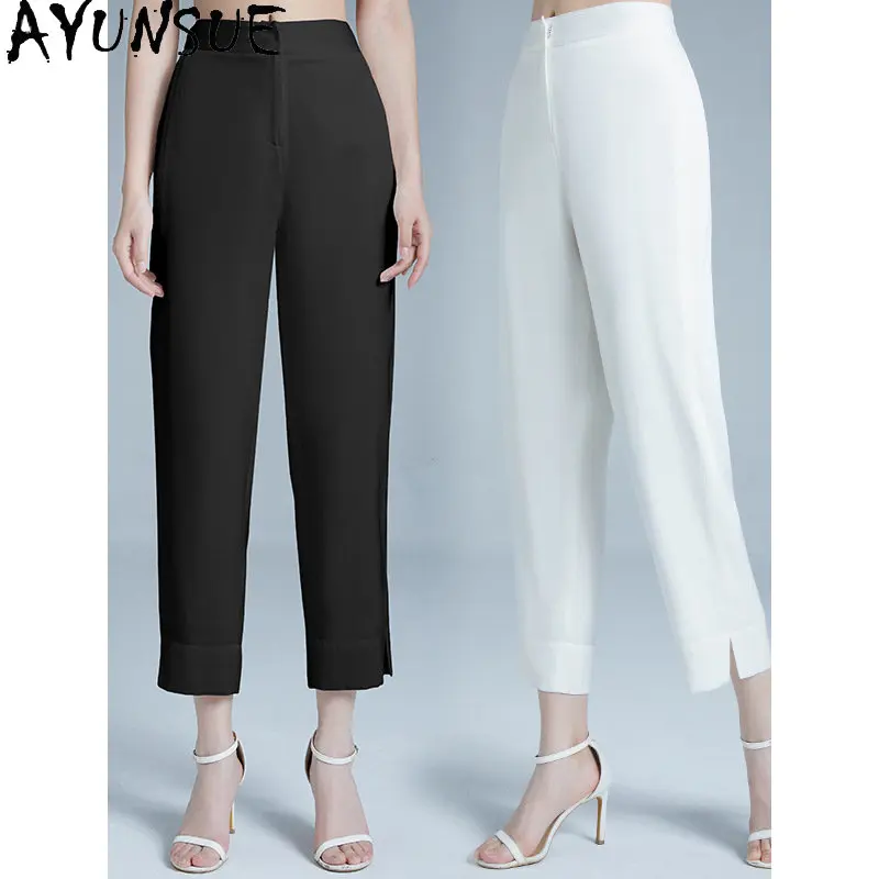 

95% Mulberry Silk Elegant Harem Pants Woman Clothing Summer Women Pants High Waist Ankle-length Trousers 23 Pantalones De Mujer