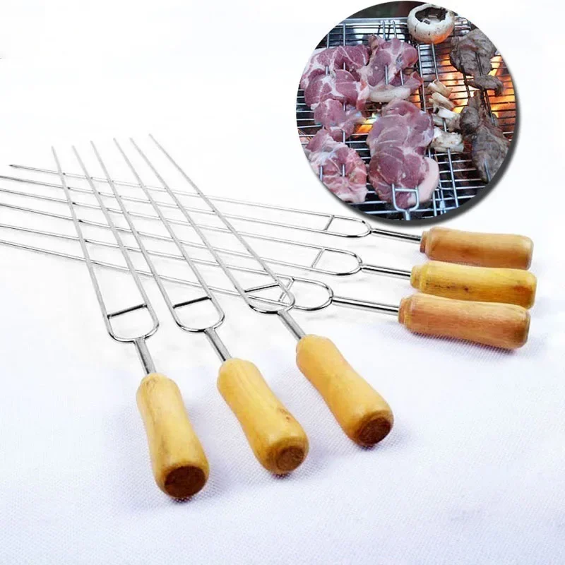 Description Picture 2 of item6pcs Stainless Steel U-Shaped Barbecue Brazing Fork Needle Grilling Skewers Double Prong Bbq Tools Outdoor Grill Accessories