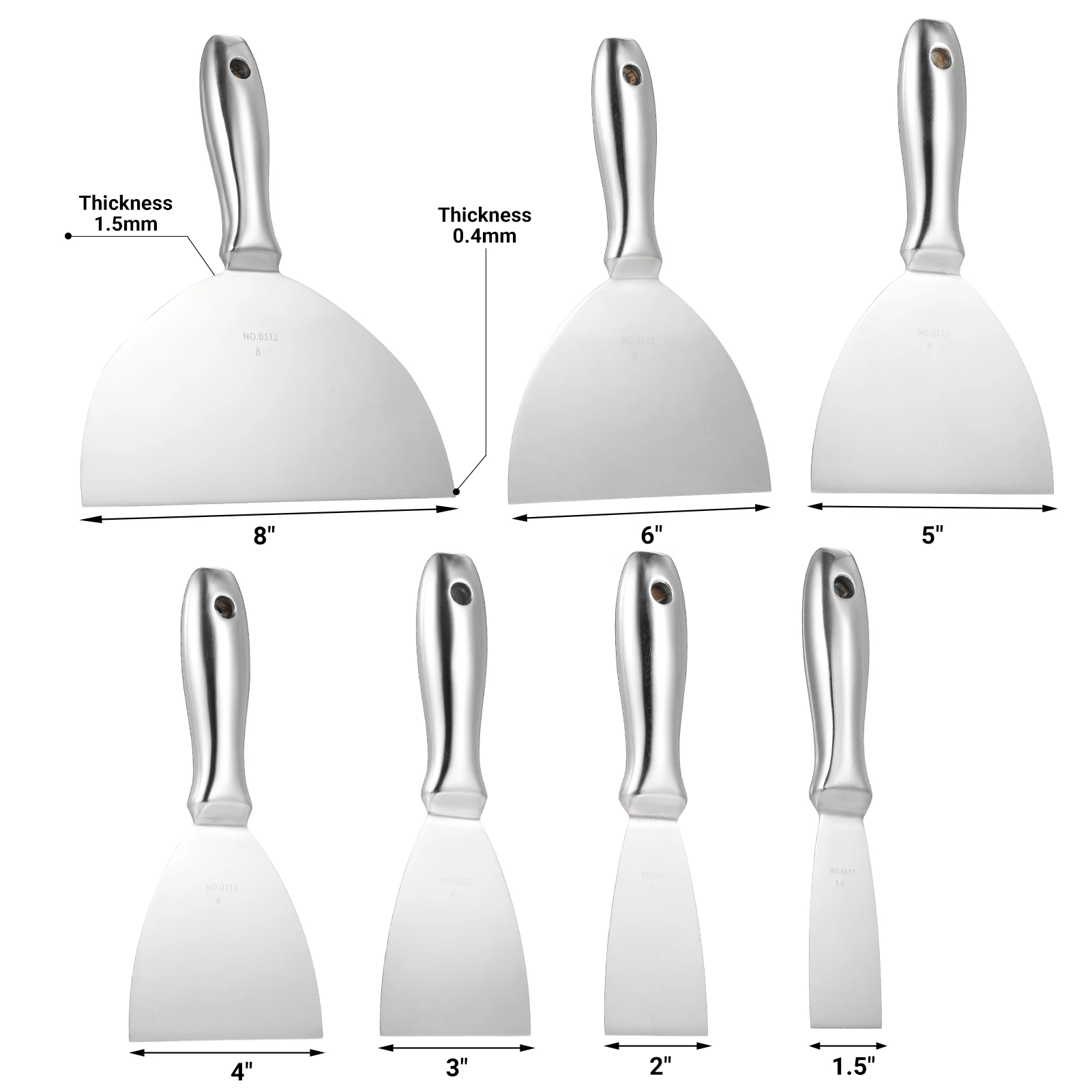PENGGONG Putty Knife Set 1.5/2/3/4/5/6/8 inch Scraper Spackle Knife Paint Scrape