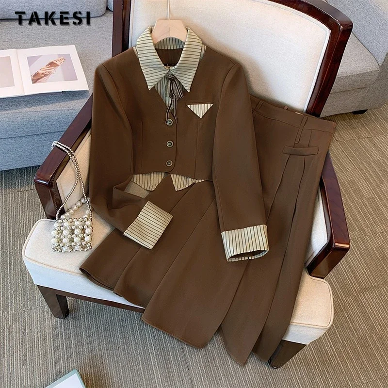 

Зимний женский костюм в шотландскую клетку в стиле преппи, модель 2023 года, женское короткое пальто на шнуровке + плиссированная короткая юбка в стиле ретро, комплект из 2 предметов