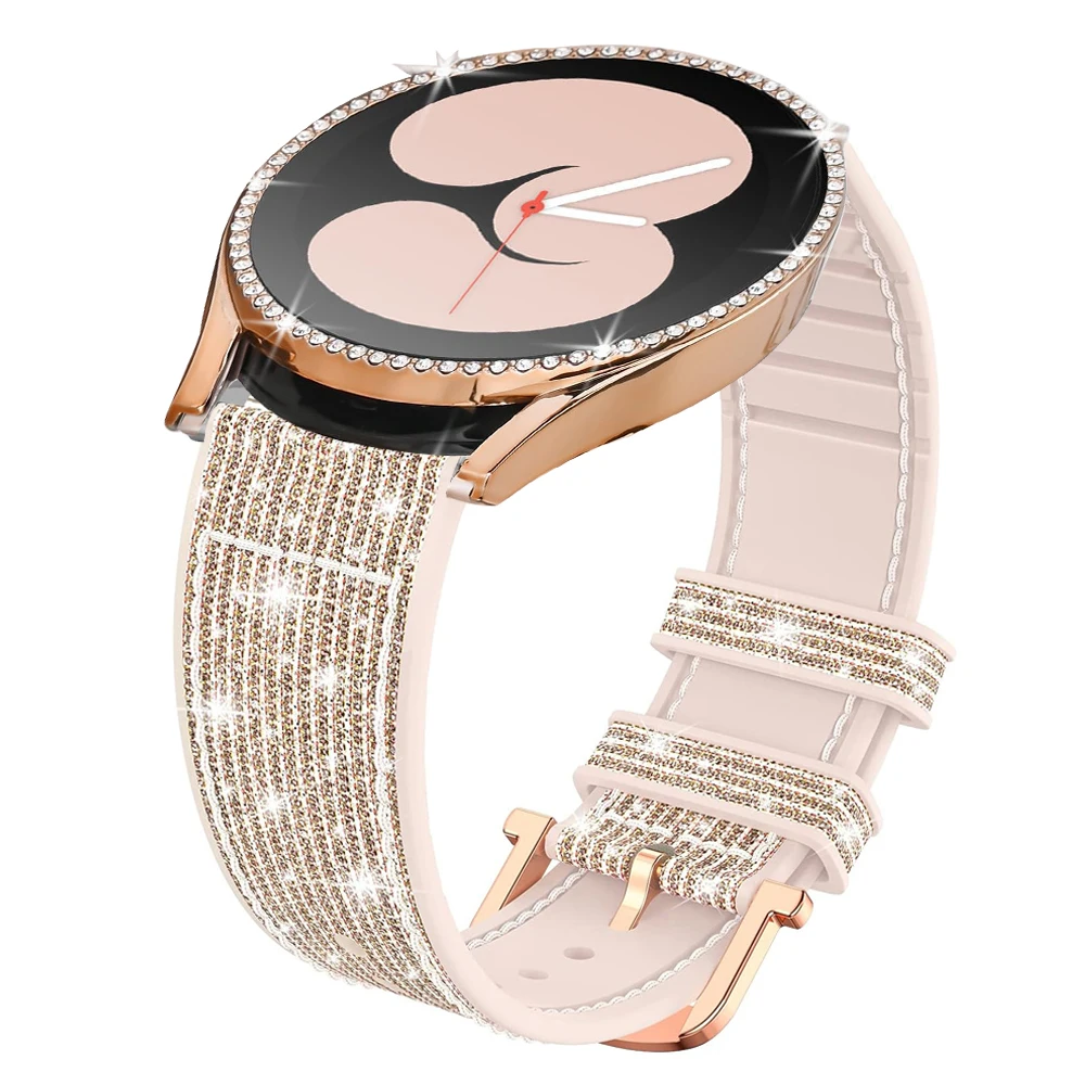 Stylish Bling Silicone Watch Band with Tempered Glass Protector Case (2-Pack)