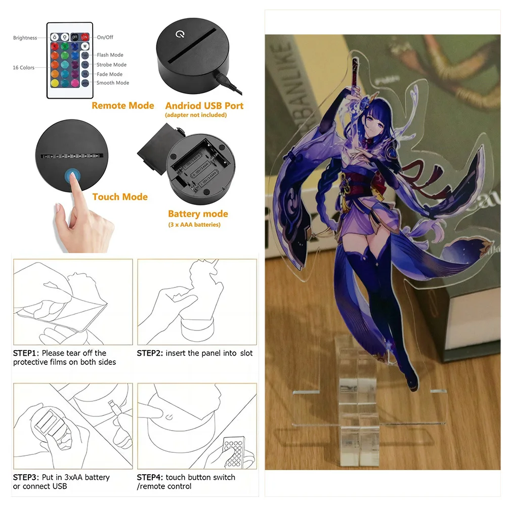 Genshin Impact 3D Lamp LED Night Light Anime Figures Zhongli Raiden Shogun Remote RGB Dream Colors Kids Bedroom Home Decor Gifts 5 Genshin Impact 3D Lamp LED Night Light Anime Figures Zhongli Raiden Shogun Remote RGB Dream Colors Kids Bedroom Home Decor Gifts 5